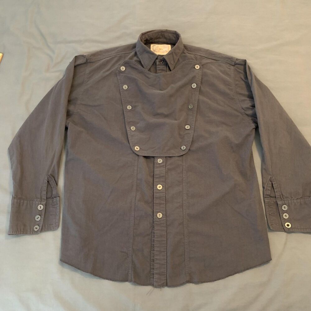 Men's Western Dark Gray Button-Front Dress Shirt with Bib Detail